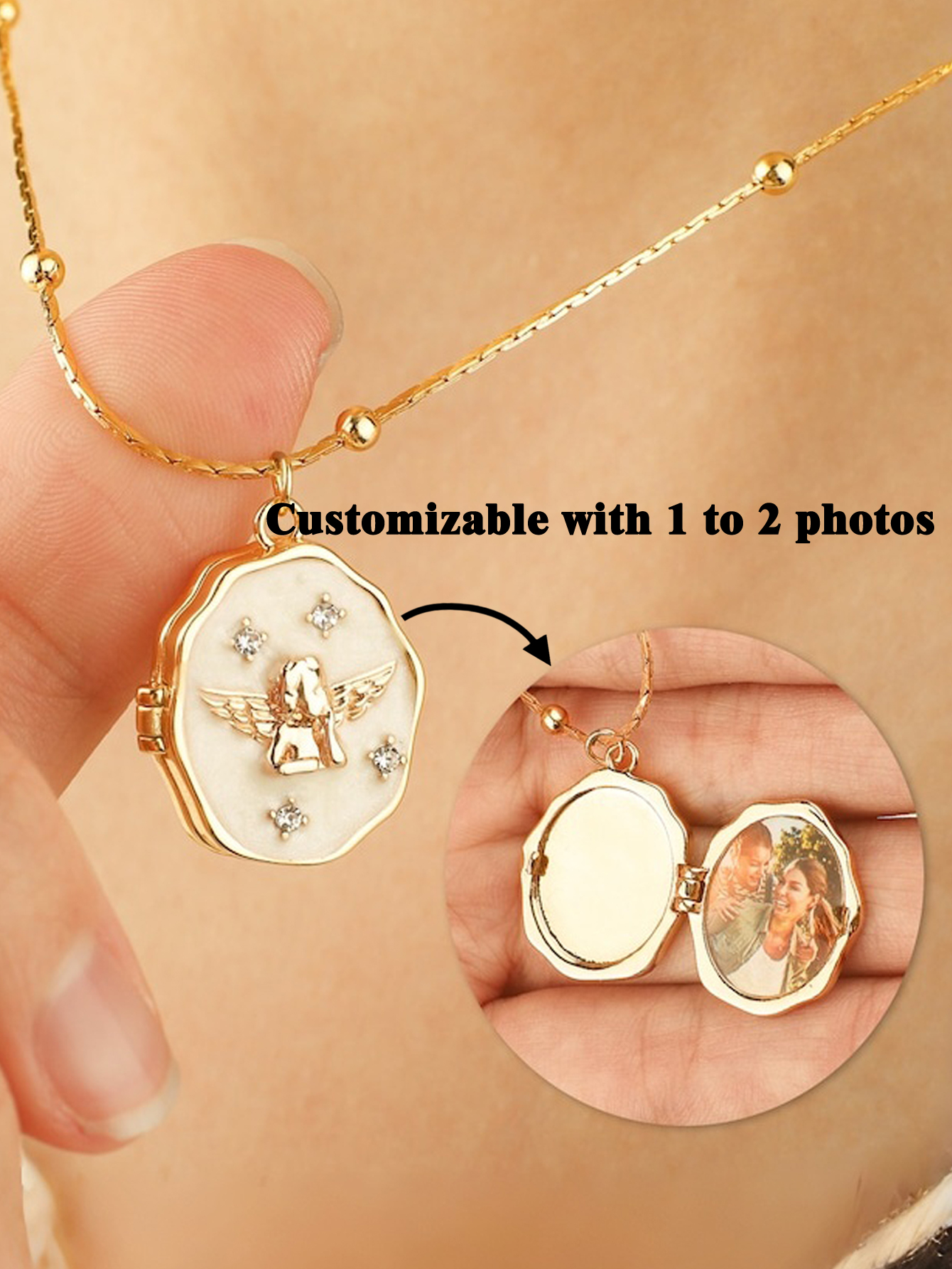 Personalized Vintage Angel Locket Necklace